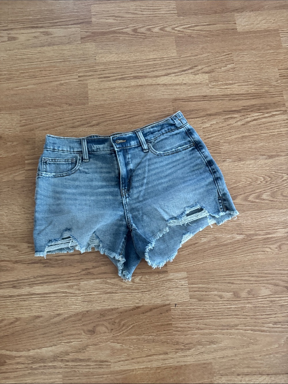 aerie Light Blue Distressed Denim High-Rise Shorts
